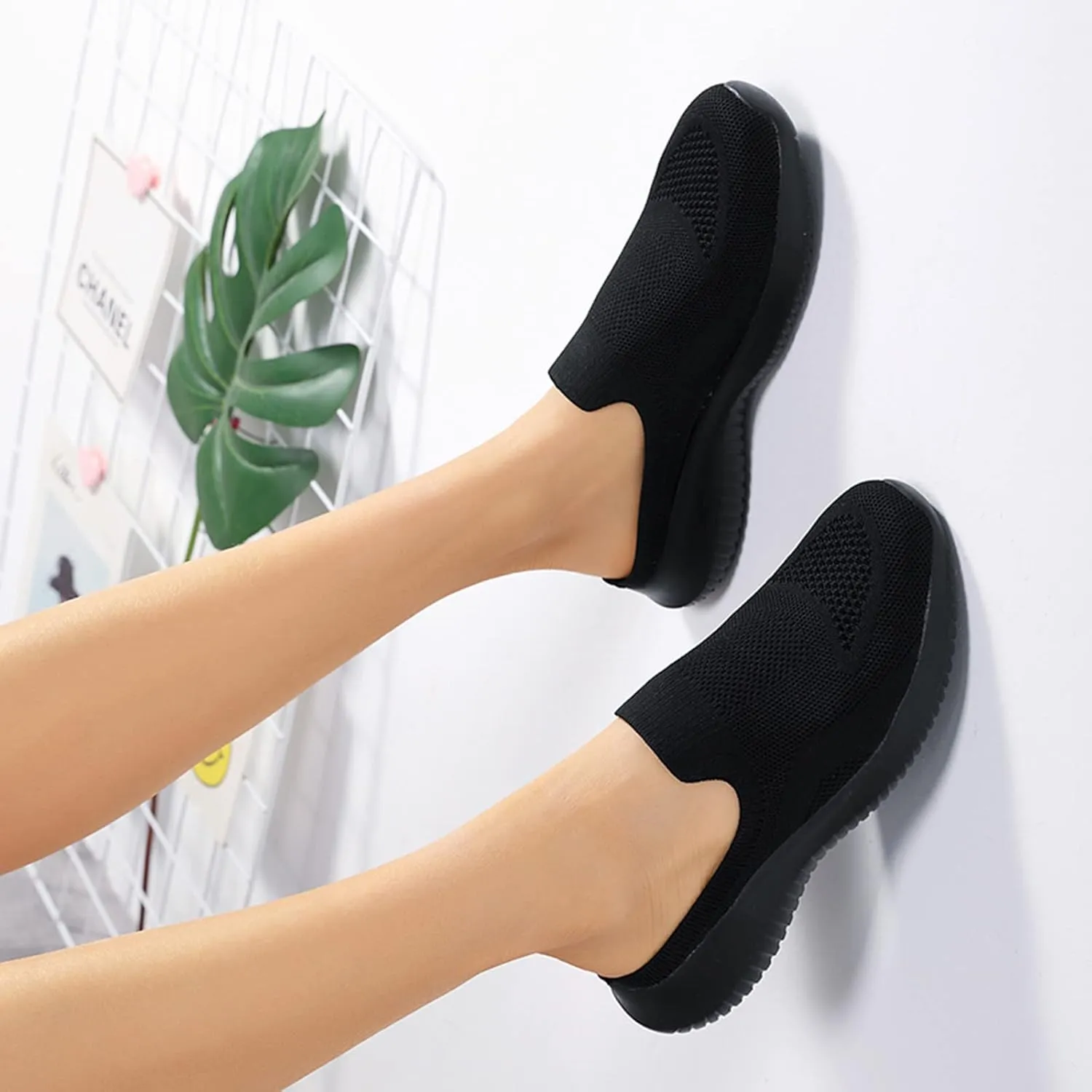Women Breathable Non Slip Soft Sole Mesh Tennis Walking Breathable Fashion Sneaker Booties for Women with Heel