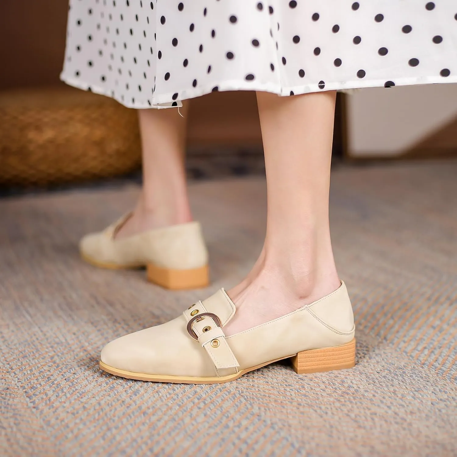 Women Buckle Loafers Office Chunky Heels Daily Shoes