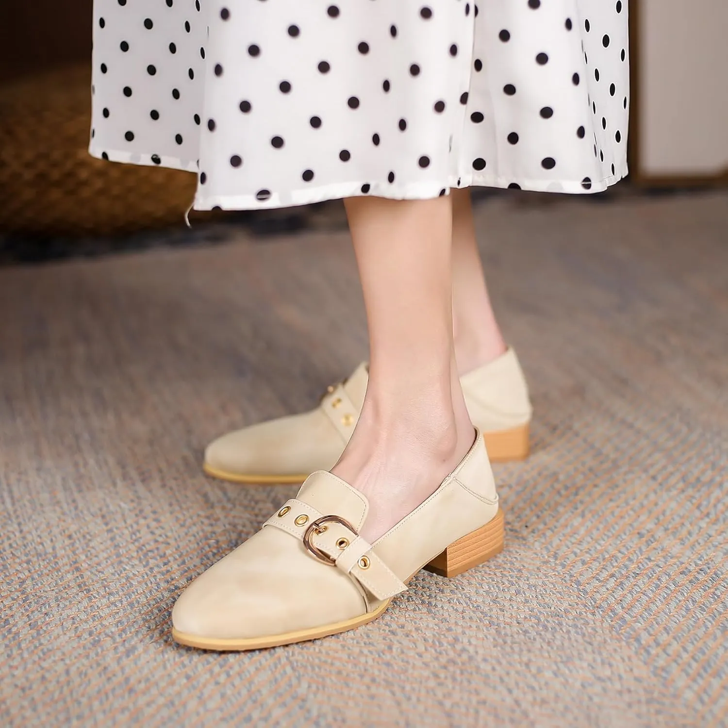 Women Buckle Loafers Office Chunky Heels Daily Shoes