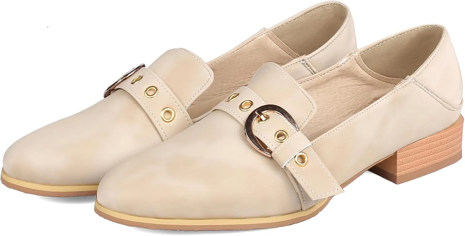Women Buckle Loafers Office Chunky Heels Daily Shoes