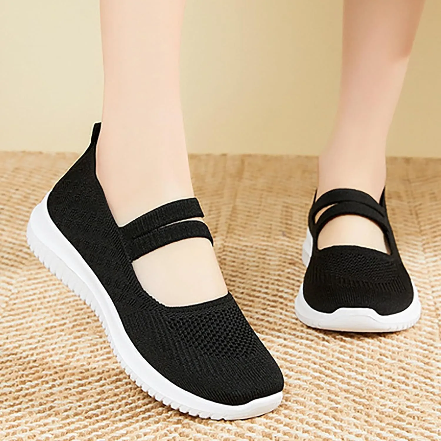 Women Flat Shoes Loafers Breathable Woven Go Walking Soft Orthopedic Shoes Slip On Foam Shoes Arch Support Sneakers