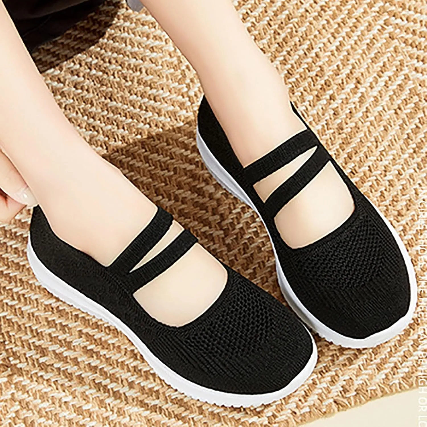 Women Flat Shoes Loafers Breathable Woven Go Walking Soft Orthopedic Shoes Slip On Foam Shoes Arch Support Sneakers