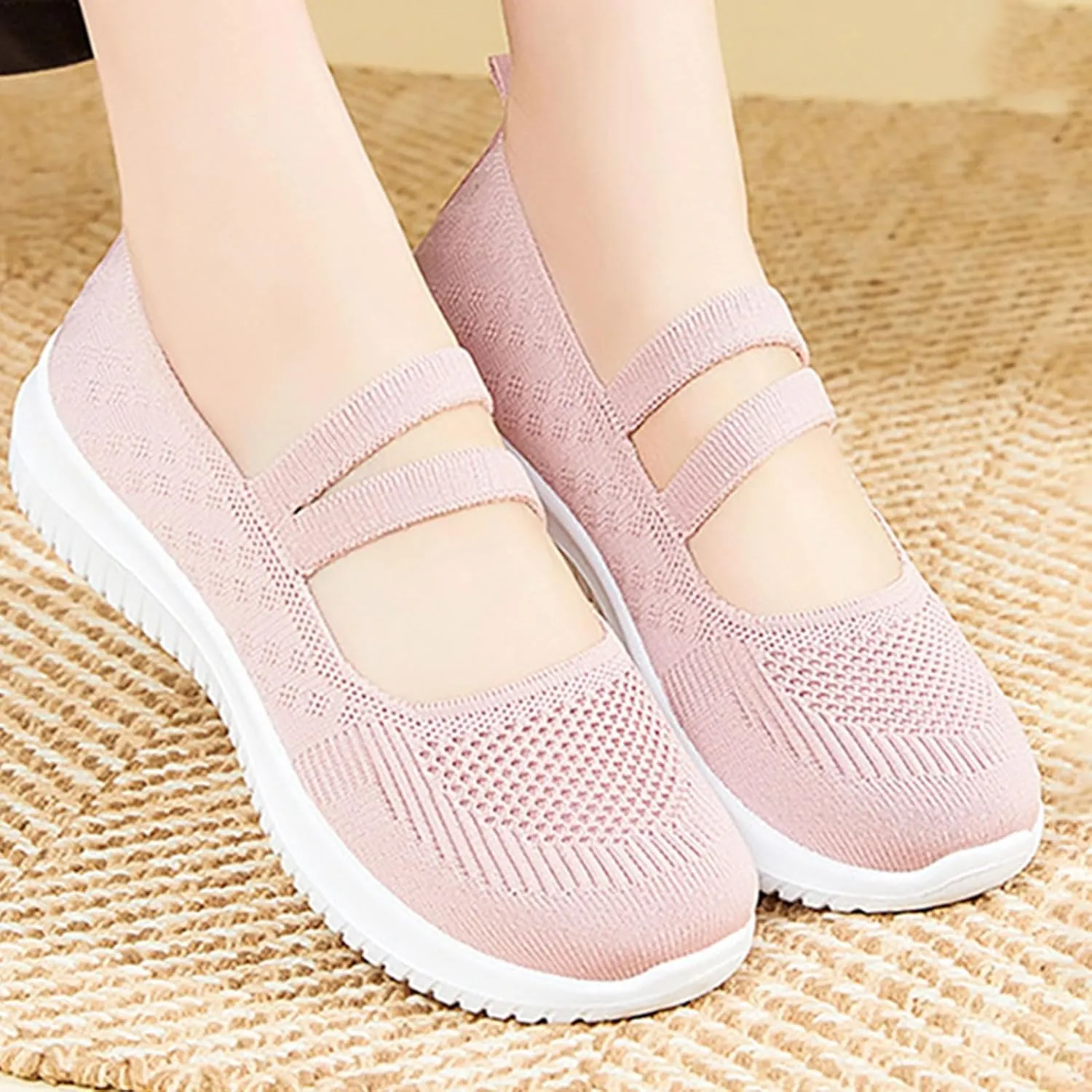 Women Flat Shoes Loafers Breathable Woven Go Walking Soft Orthopedic Shoes Slip On Foam Shoes Arch Support Sneakers