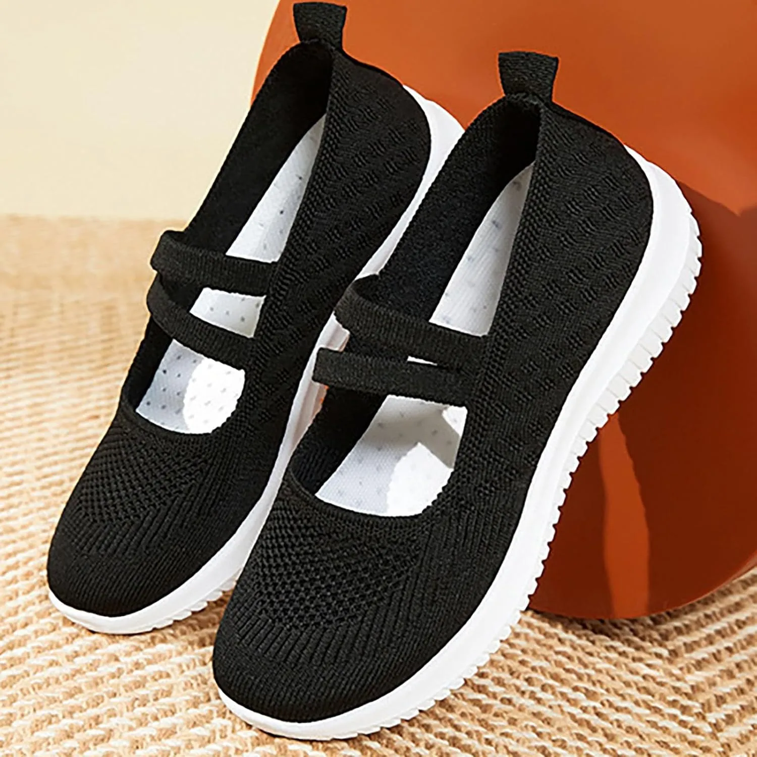 Women Flat Shoes Loafers Breathable Woven Go Walking Soft Orthopedic Shoes Slip On Foam Shoes Arch Support Sneakers