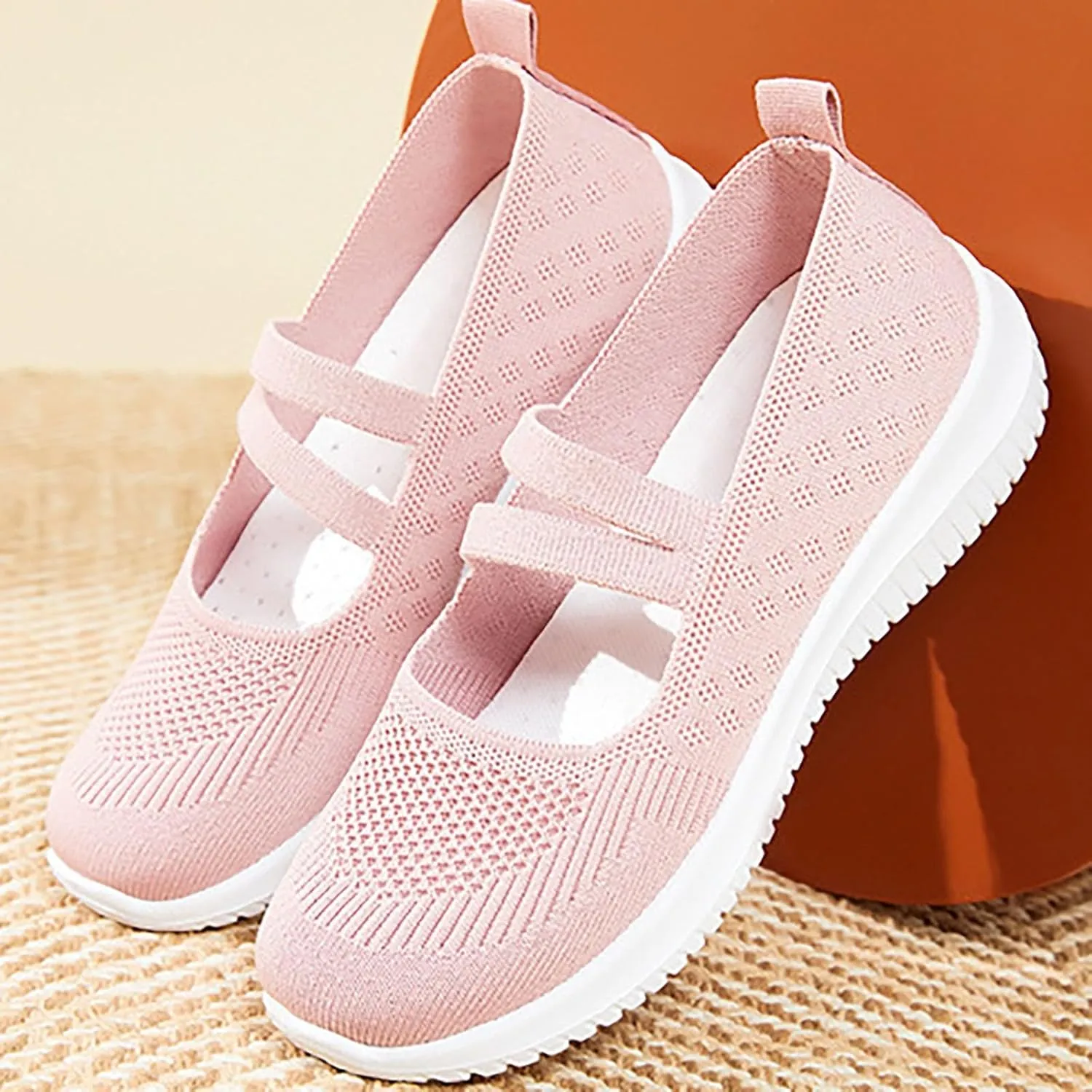 Women Flat Shoes Loafers Breathable Woven Go Walking Soft Orthopedic Shoes Slip On Foam Shoes Arch Support Sneakers