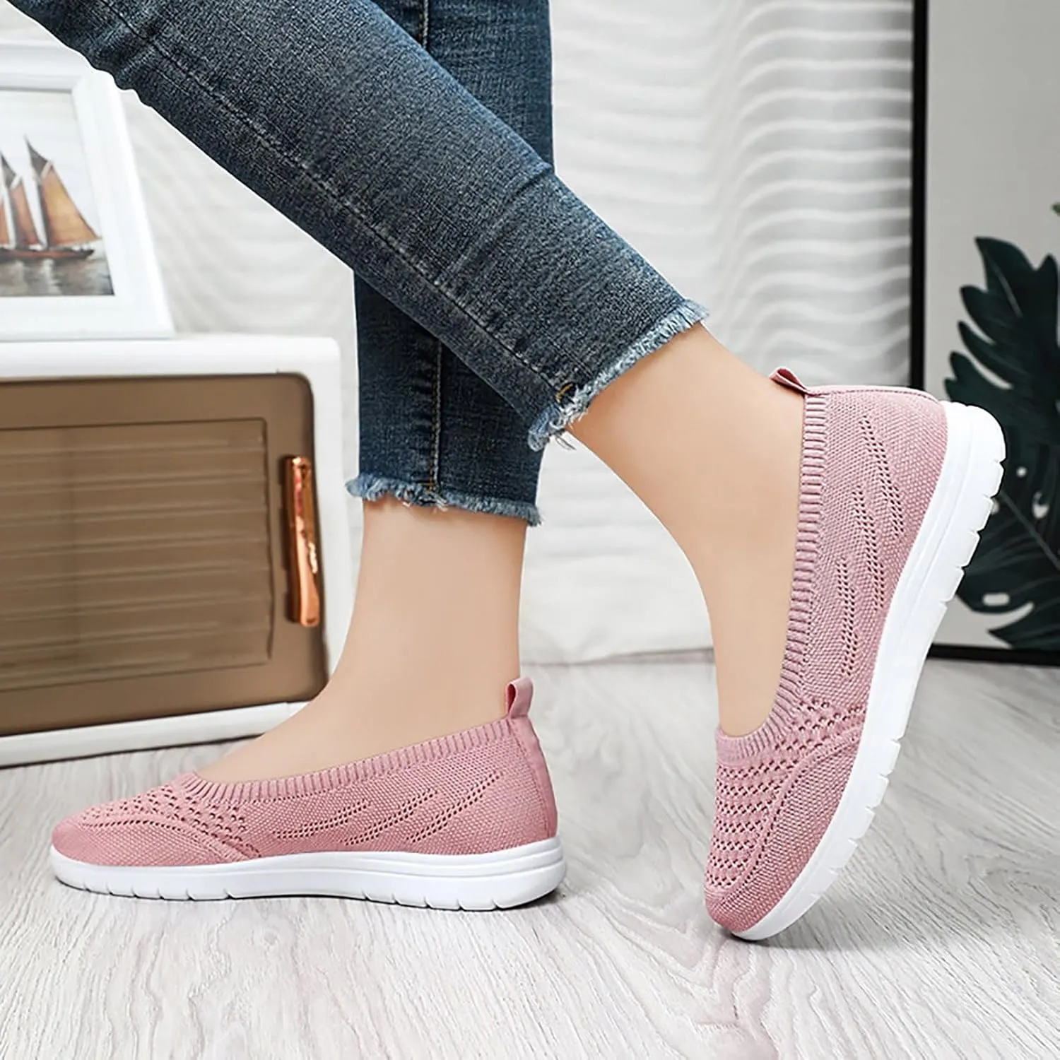 Women Flat Shoes Soft Orthopedic Shoes Round Toe Breathable Go Walking Slip On Casual Shoes Walking Dress Shoes Canvas