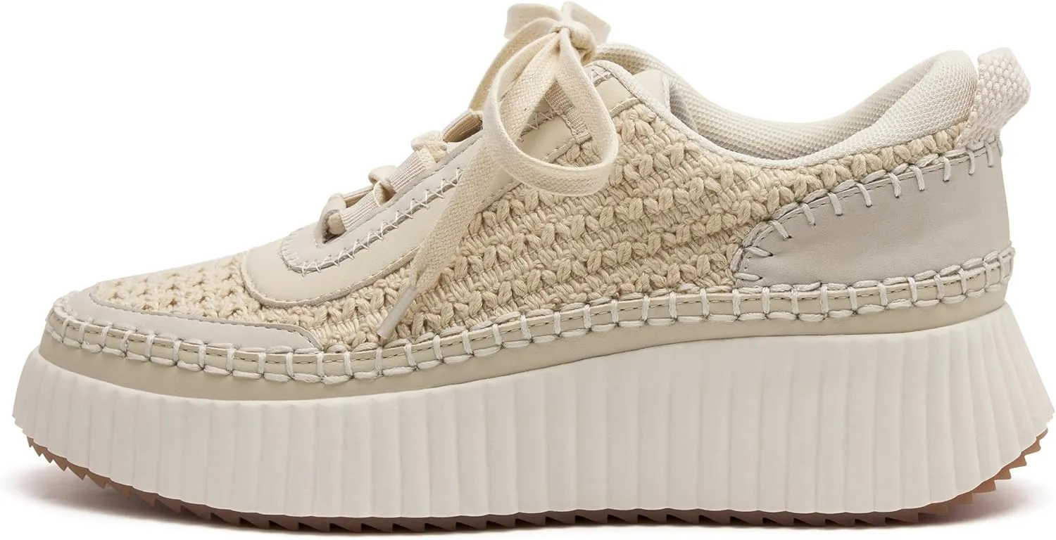 Women Lace Up Platform Woven Sneakers Comfortable Casual Fashion Sneaker Low Top Chunky Walking Shoes