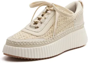 Women Lace Up Platform Woven Sneakers Comfortable Casual Fashion Sneaker Low Top Chunky Walking Shoes