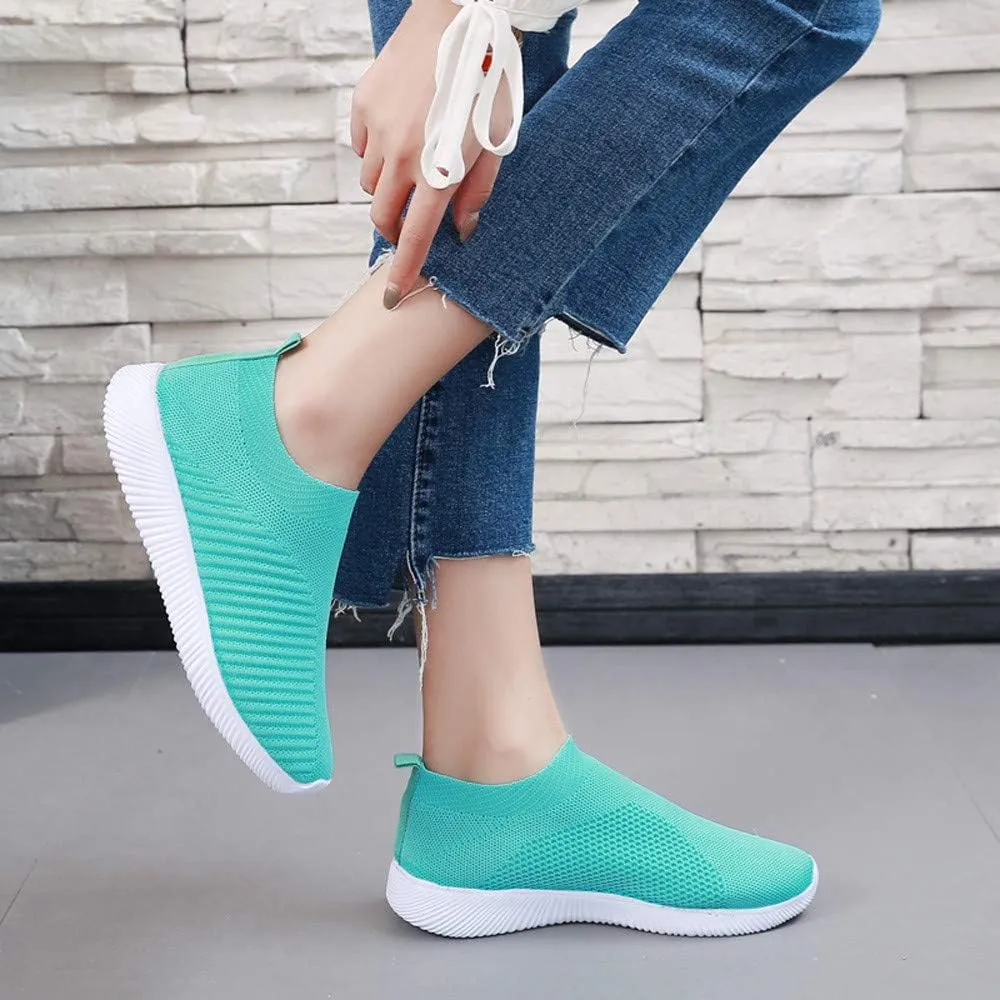 Women Sock Sneaker Lightweight Comfy Walking Shoes Breathable Casual Pull-on Daily Shoes Summer Running Shoes (Green, 7)