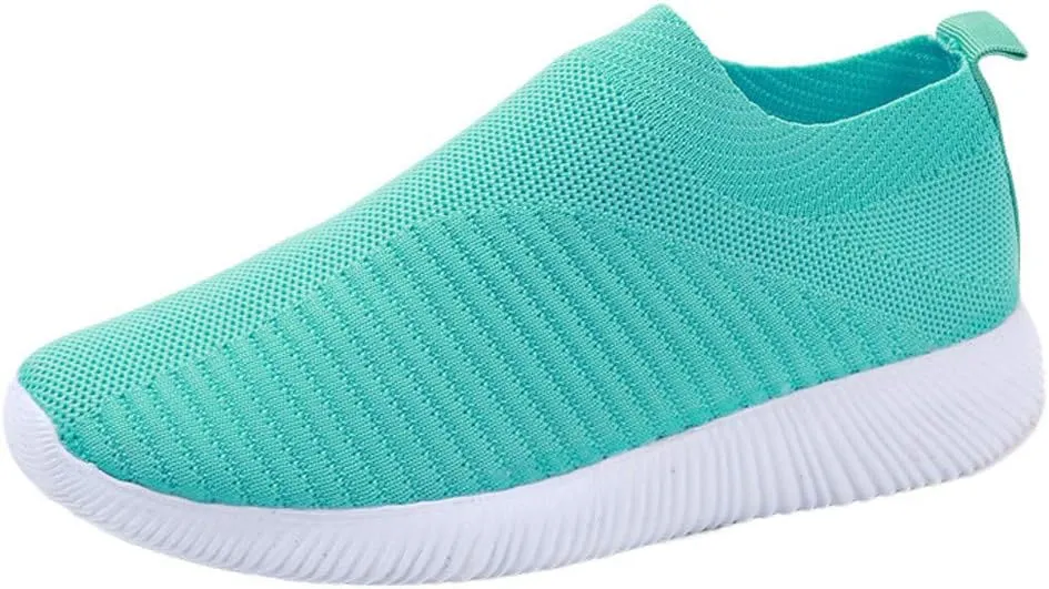Women Sock Sneaker Lightweight Comfy Walking Shoes Breathable Casual Pull-on Daily Shoes Summer Running Shoes (Green, 7)