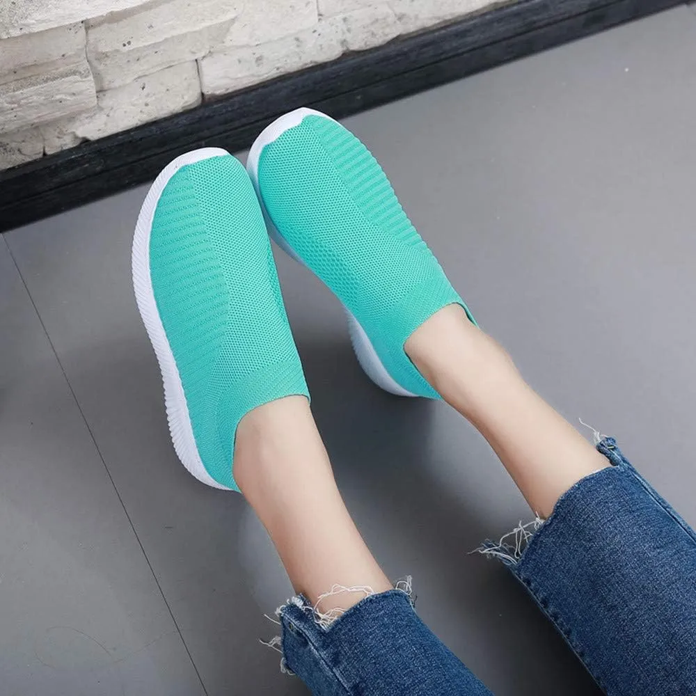 Women Sock Sneaker Lightweight Comfy Walking Shoes Breathable Casual Pull-on Daily Shoes Summer Running Shoes (Green, 7)