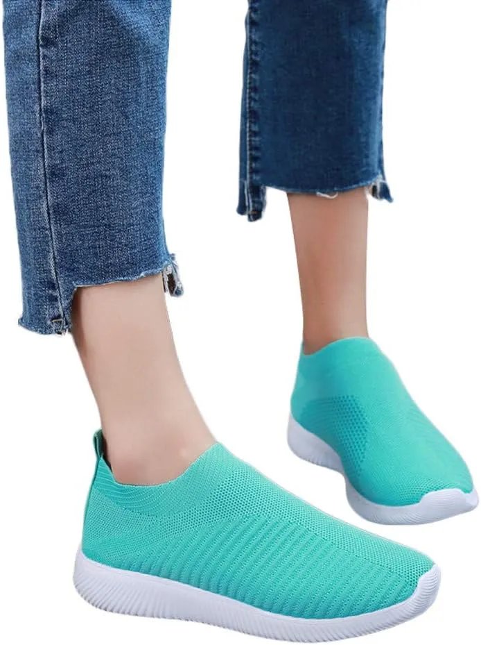 Women Sock Sneaker Lightweight Comfy Walking Shoes Breathable Casual Pull-on Daily Shoes Summer Running Shoes (Green, 7)