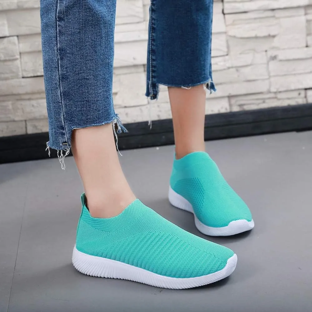Women Sock Sneaker Lightweight Comfy Walking Shoes Breathable Casual Pull-on Daily Shoes Summer Running Shoes (Green, 7)