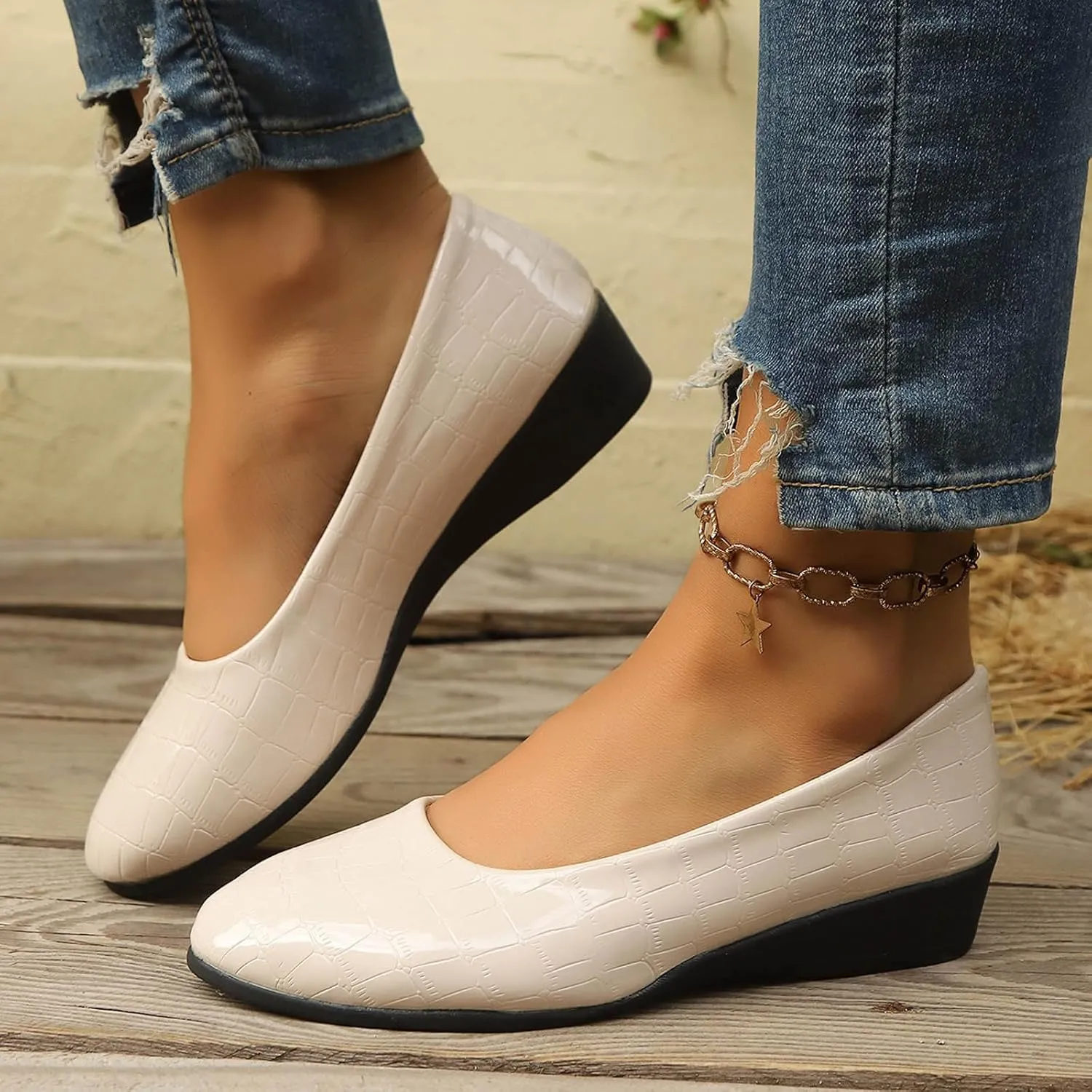 Women’s Comfortable Ballet Dressy Work Flats, Round Toe Slip on Office Shoes