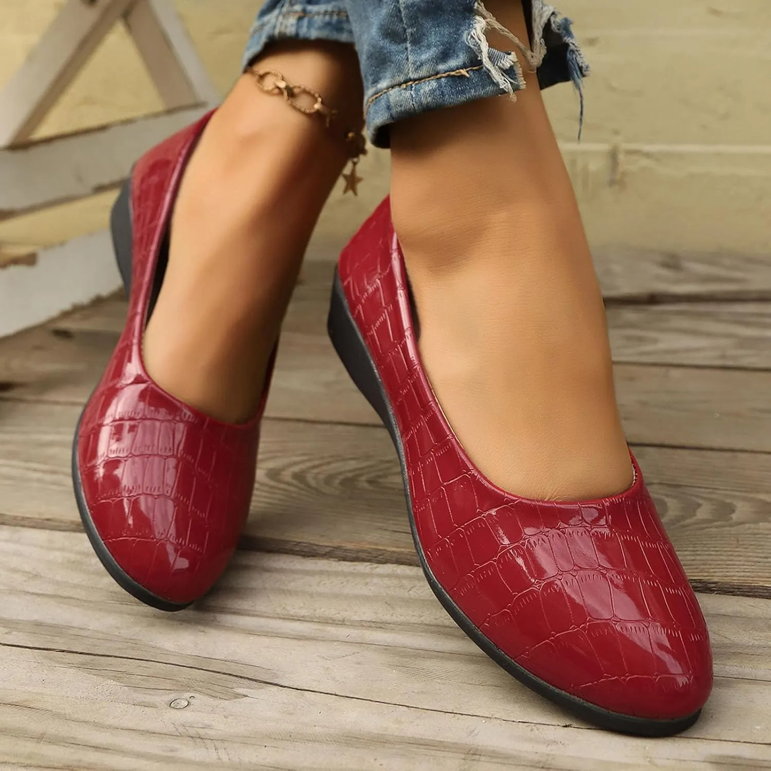 Women’s Comfortable Ballet Dressy Work Flats, Round Toe Slip on Office Shoes