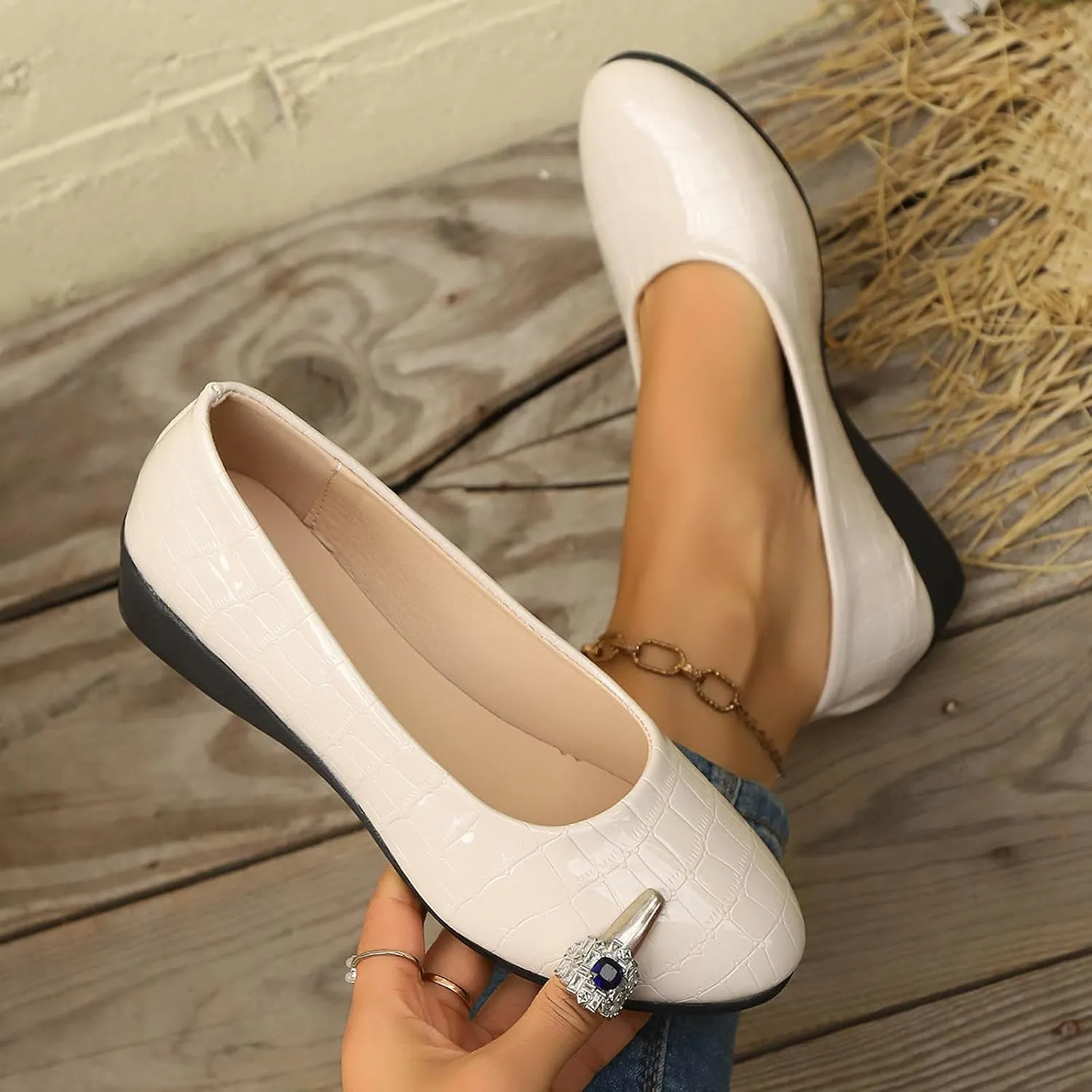 Women’s Comfortable Ballet Dressy Work Flats, Round Toe Slip on Office Shoes