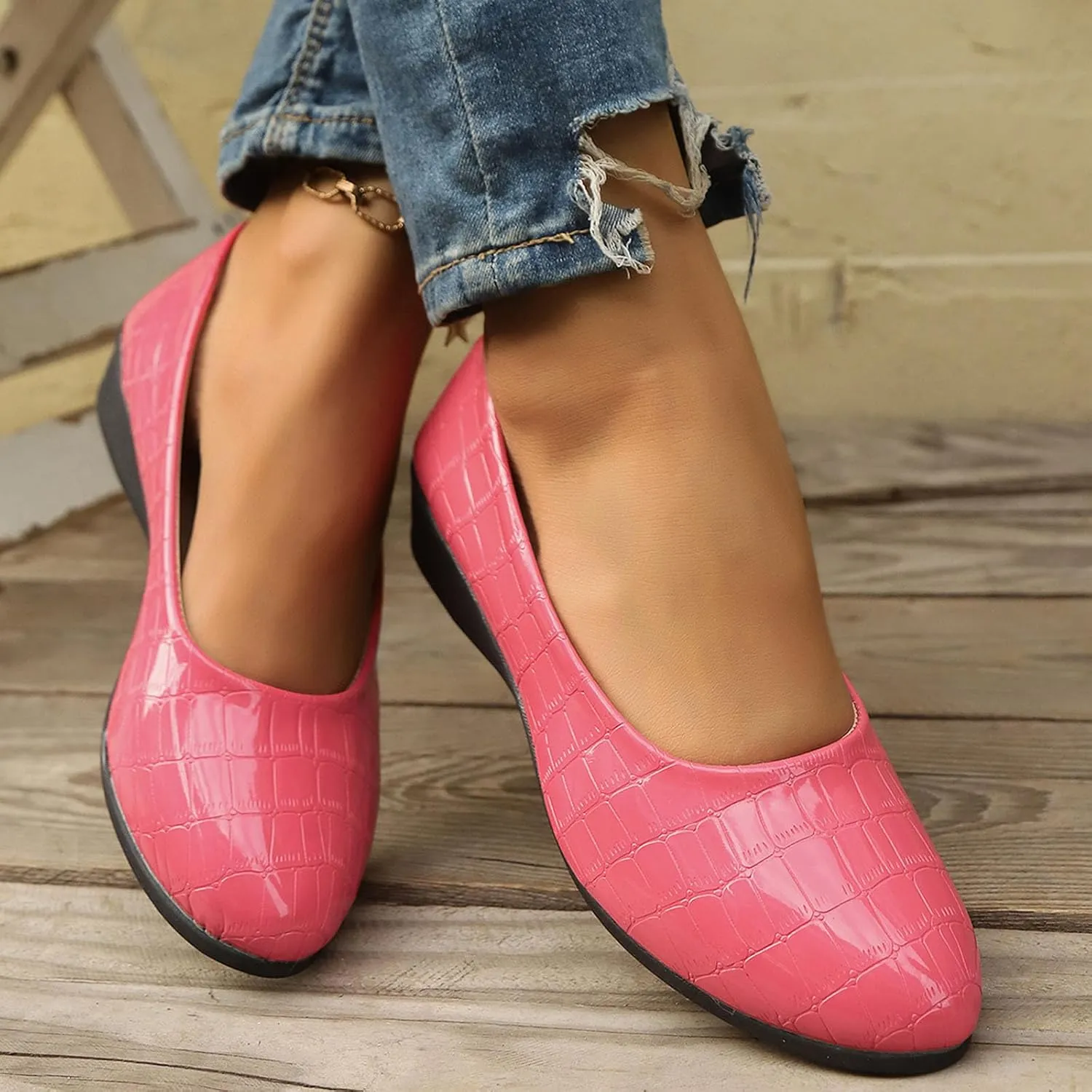 Women’s Comfortable Ballet Dressy Work Flats, Round Toe Slip on Office Shoes