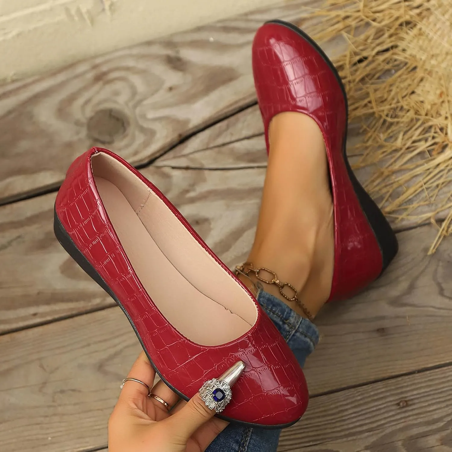 Women’s Comfortable Ballet Dressy Work Flats, Round Toe Slip on Office Shoes