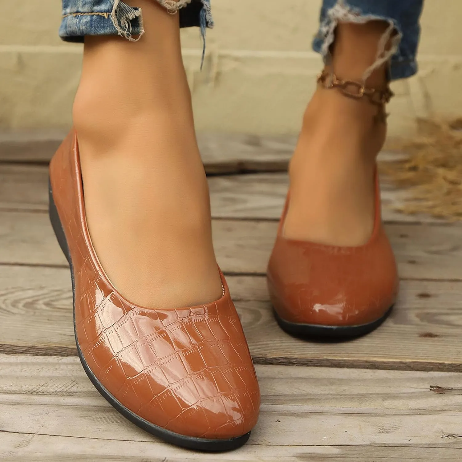 Women’s Comfortable Ballet Dressy Work Flats, Round Toe Slip on Office Shoes