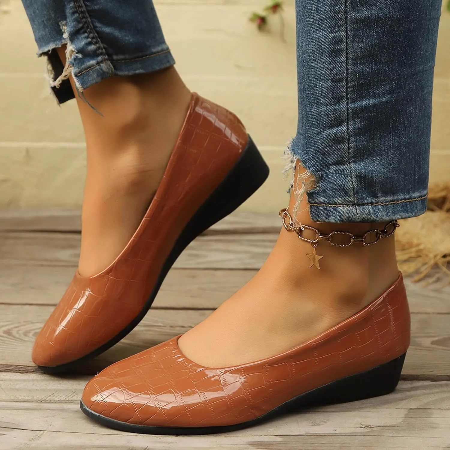 Women’s Comfortable Ballet Dressy Work Flats, Round Toe Slip on Office Shoes