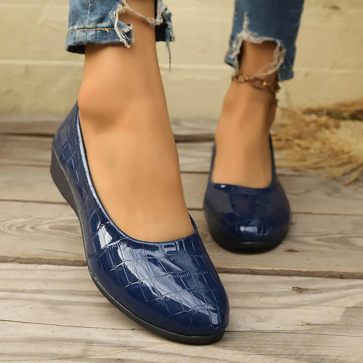 Women’s Comfortable Ballet Dressy Work Flats, Round Toe Slip on Office Shoes