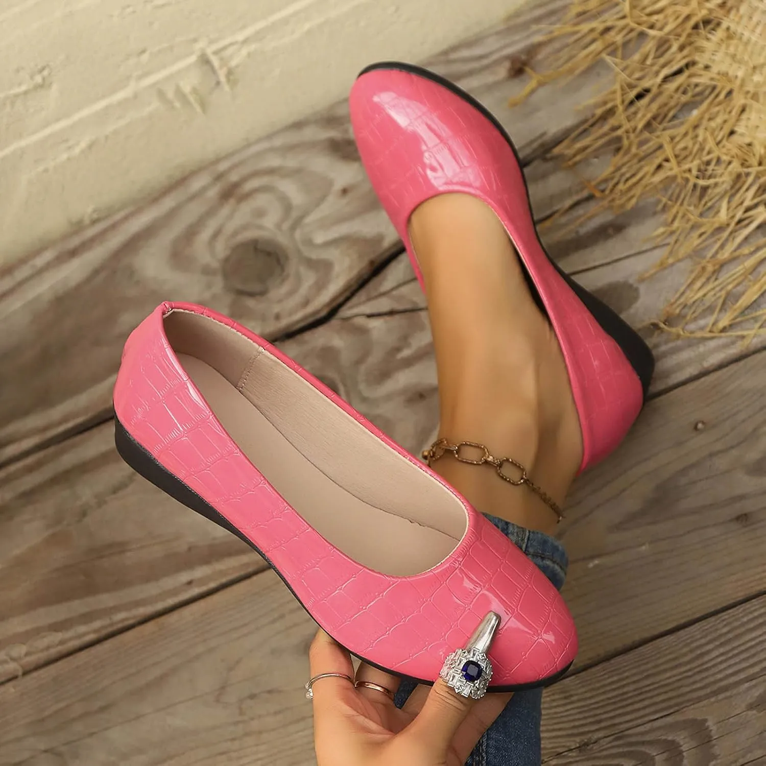 Women’s Comfortable Ballet Dressy Work Flats, Round Toe Slip on Office Shoes