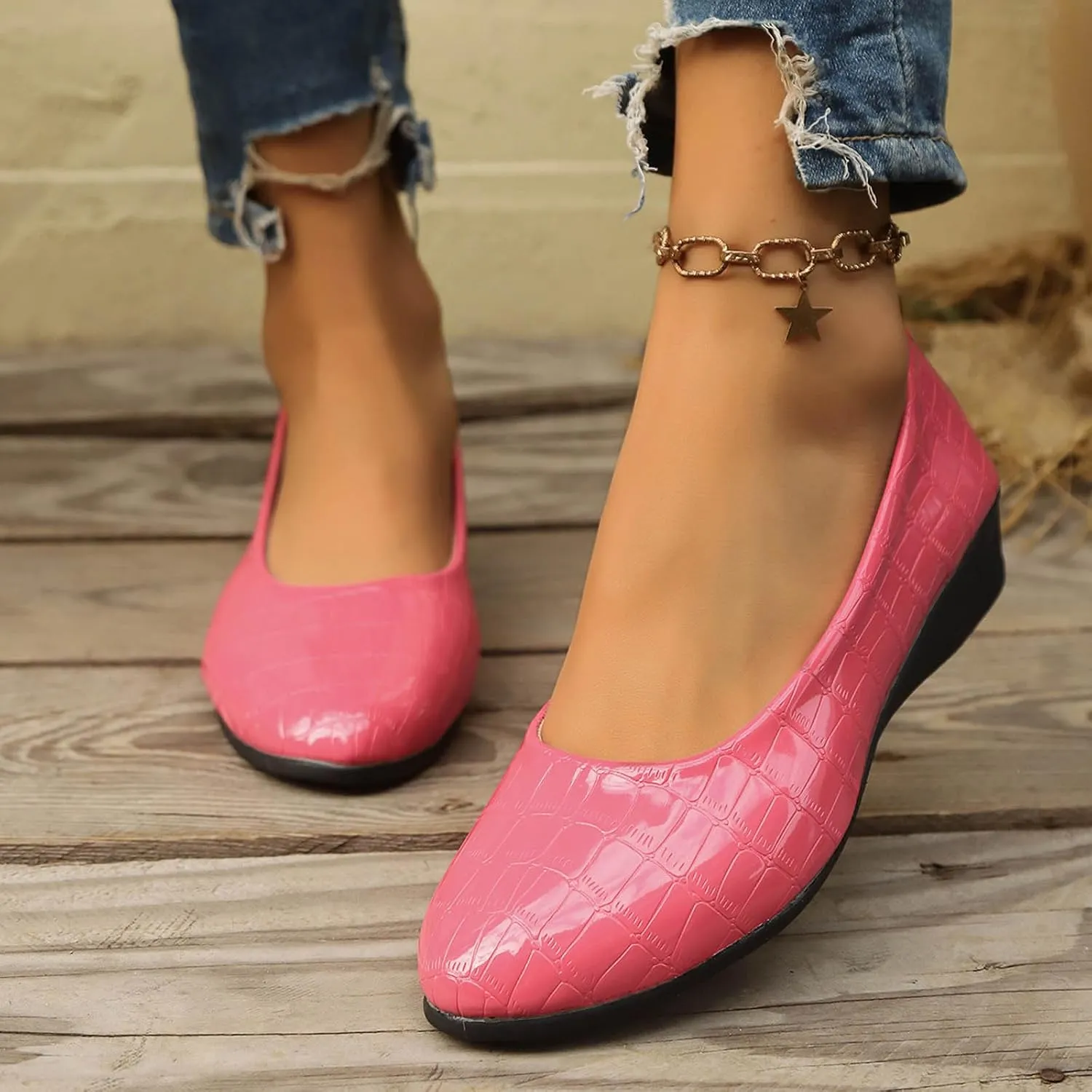Women’s Comfortable Ballet Dressy Work Flats, Round Toe Slip on Office Shoes