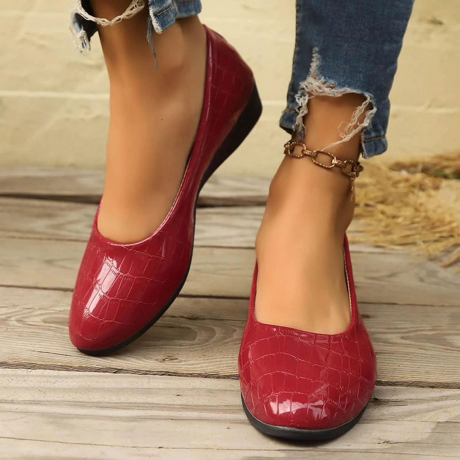 Women’s Comfortable Ballet Dressy Work Flats, Round Toe Slip on Office Shoes