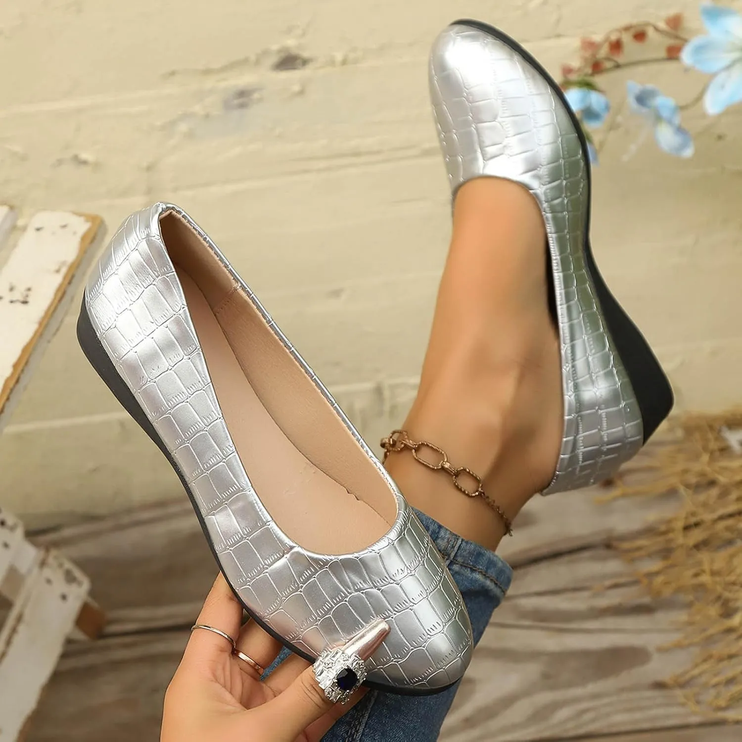 Women’s Comfortable Ballet Dressy Work Flats, Round Toe Slip on Office Shoes