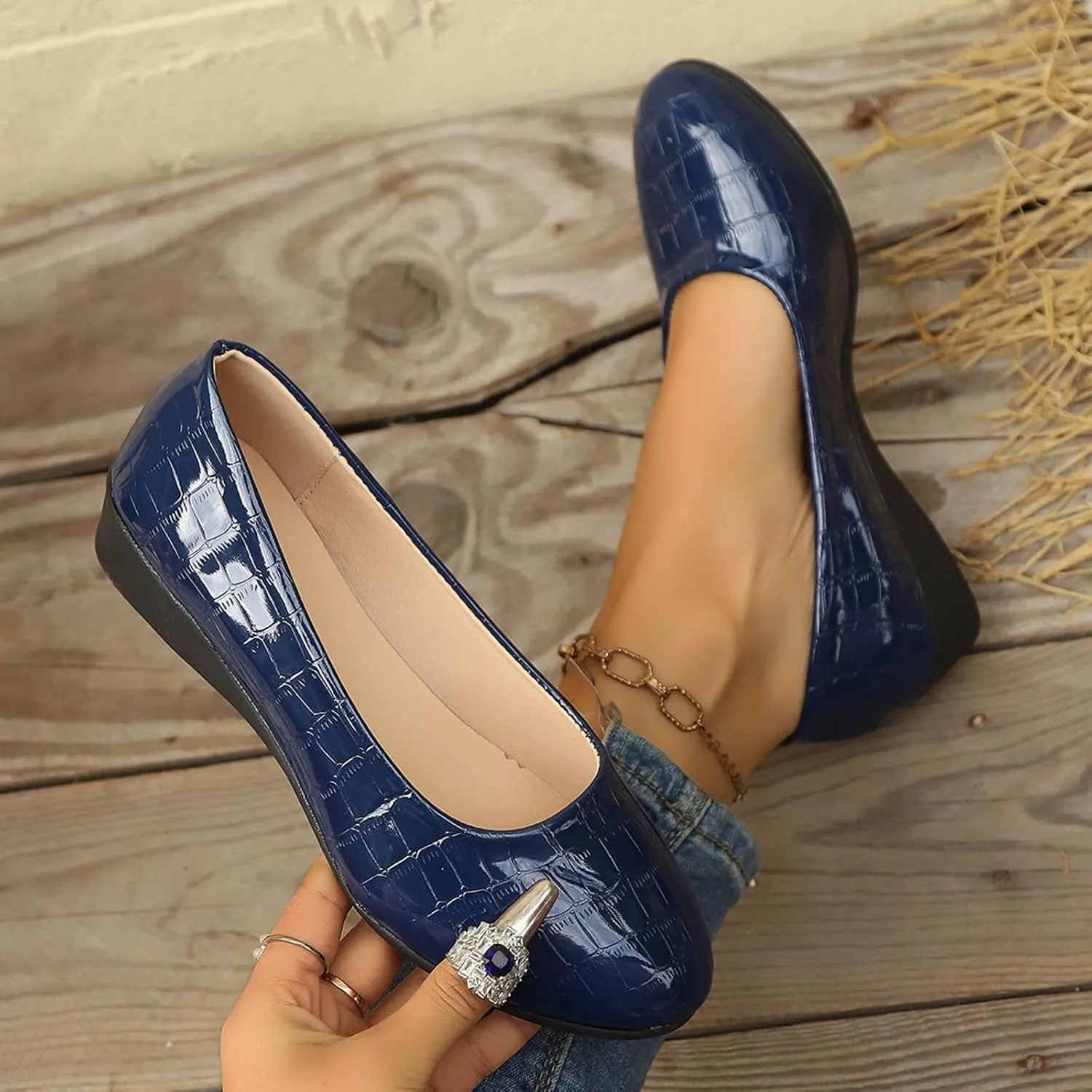 Women’s Comfortable Ballet Dressy Work Flats, Round Toe Slip on Office Shoes