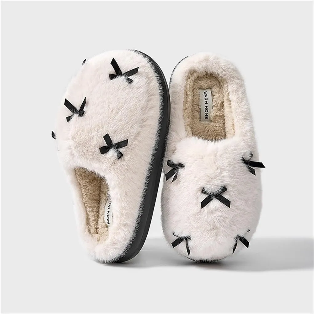 Women's Cute Plush Home Butterfly Knot Cotton Comfortable Thick Bottom Outdoor Winter Indoor Soft Warm Slippers