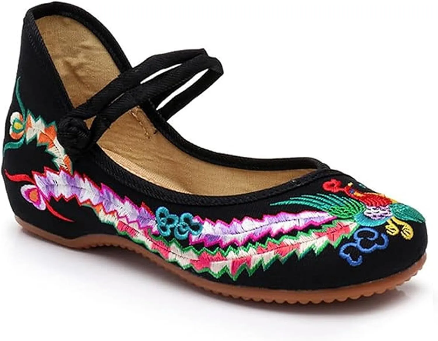 Women's Floral Embroidered Vintange Flat Shoes Casual Walking Sandals Low Wedge Strap Flats Dress Wedding Dance Shoes