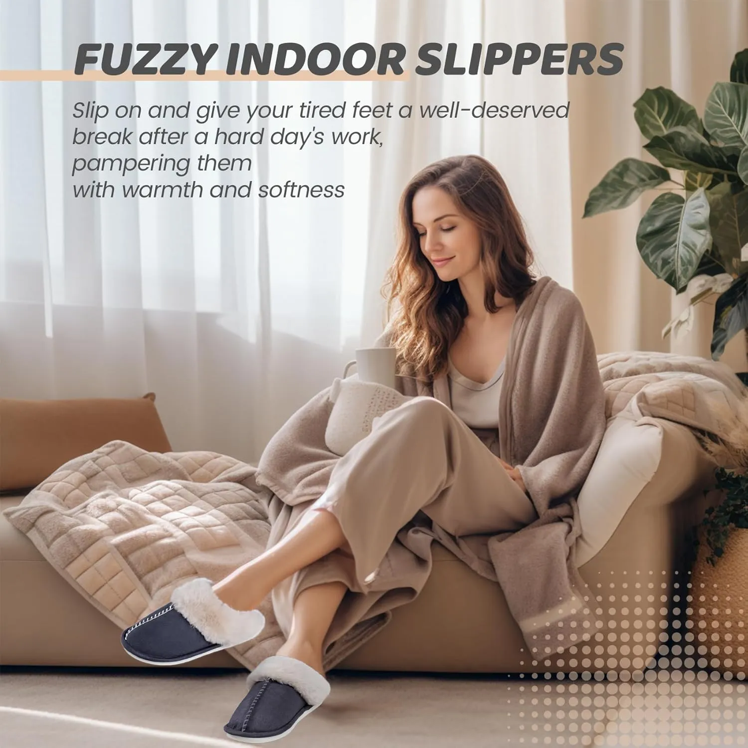 Women's House Slippers Memory Foam Fluffy Soft Slippers, Slip on Winter Warm Shoes for Women