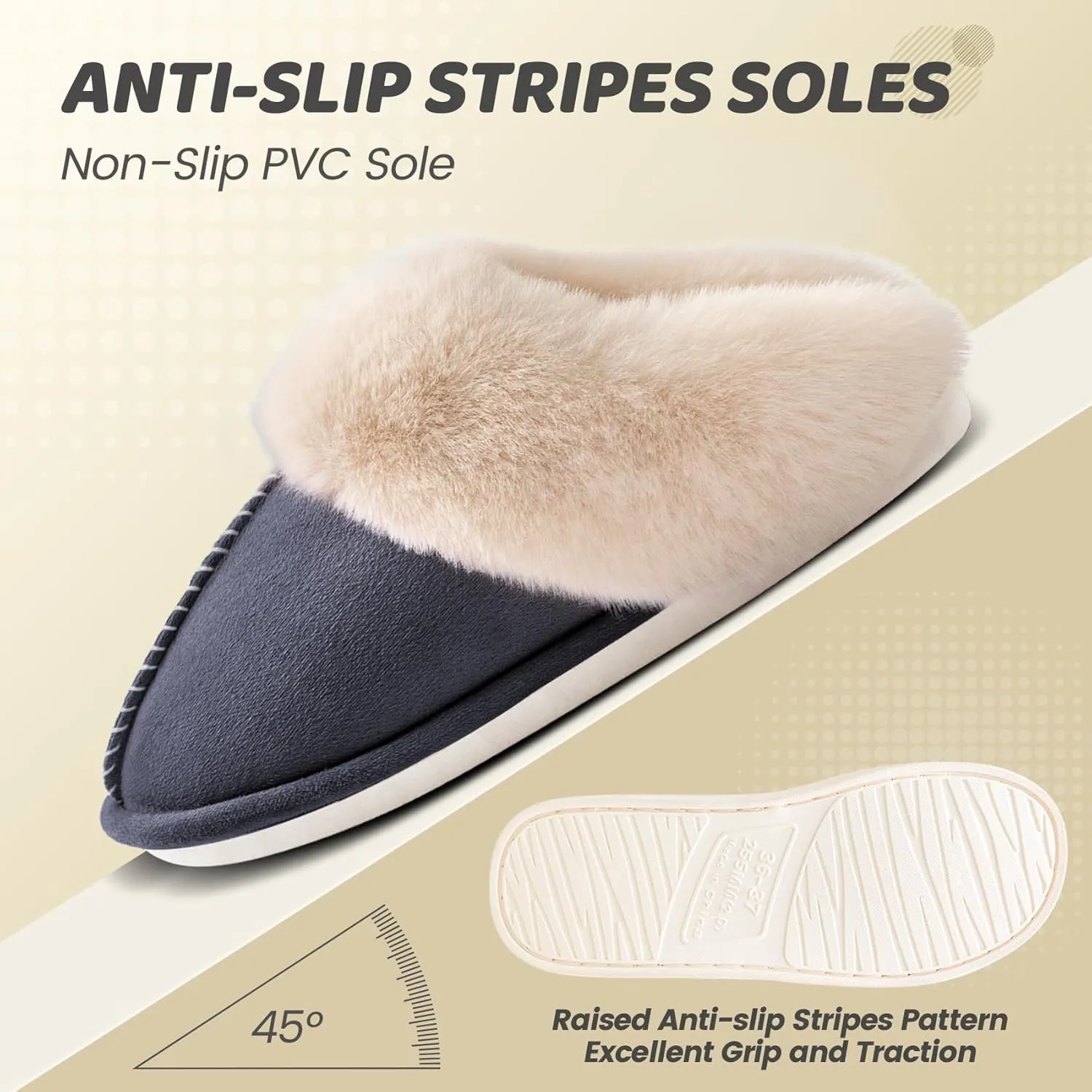 Women's House Slippers Memory Foam Fluffy Soft Slippers, Slip on Winter Warm Shoes for Women