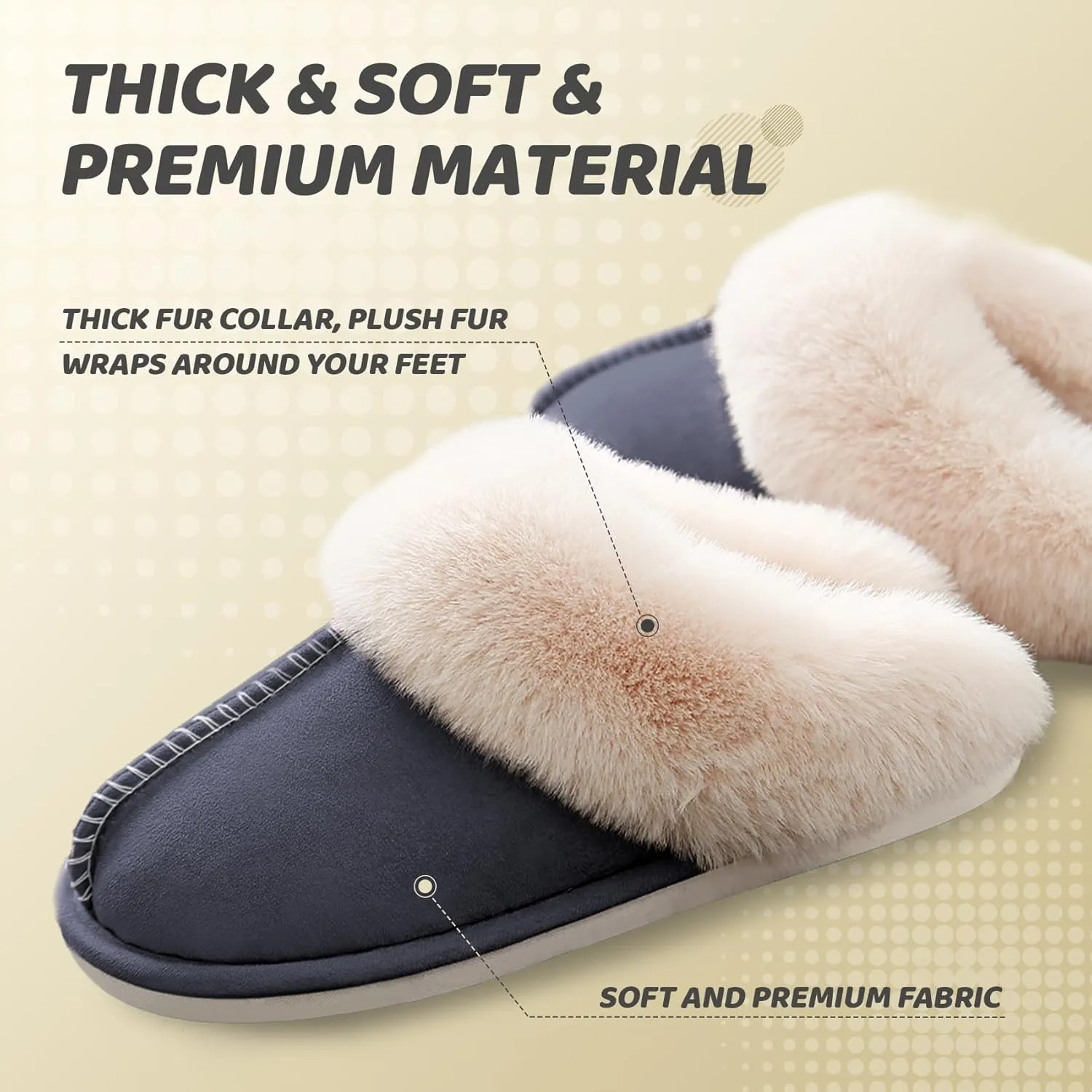 Women's House Slippers Memory Foam Fluffy Soft Slippers, Slip on Winter Warm Shoes for Women