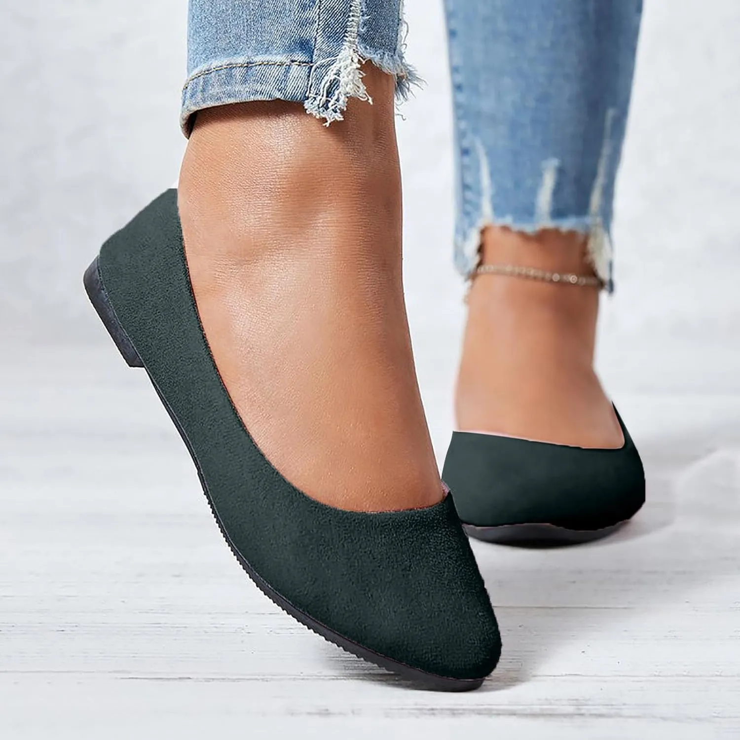 Women's Low Heel Pointed Toe Flat Shoes Comfortable Flat Shoes Casual Soft One Foot Stirrup Elegant Suede Flat Shoes