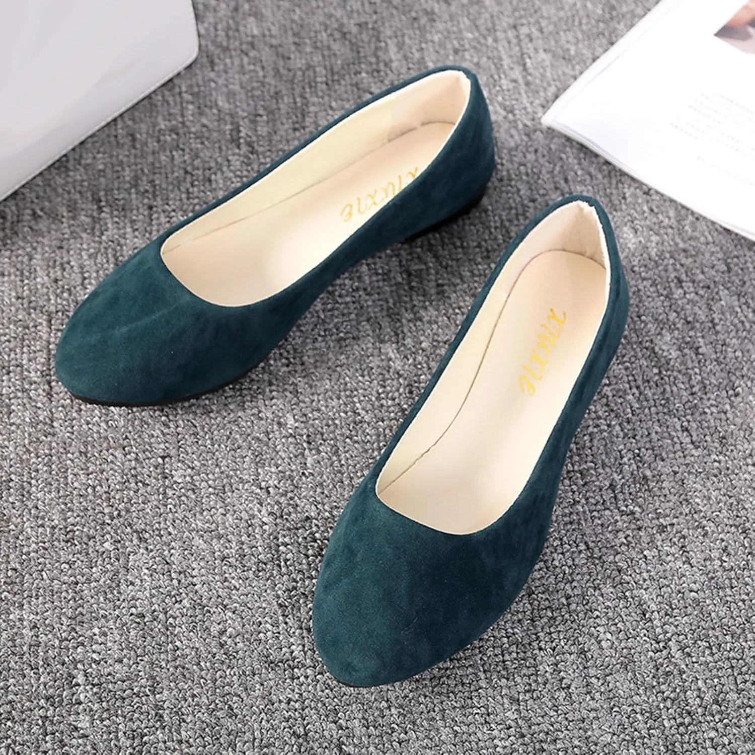 Women's Low Heel Pointed Toe Flat Shoes Comfortable Flat Shoes Casual Soft One Foot Stirrup Elegant Suede Flat Shoes