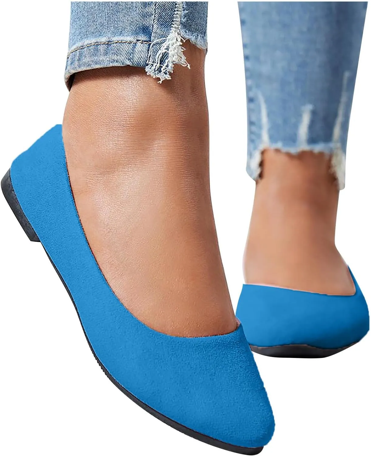 Women's Low Heel Pointed Toe Flat Shoes Comfortable Flat Shoes Casual Soft One Foot Stirrup Elegant Suede Flat Shoes