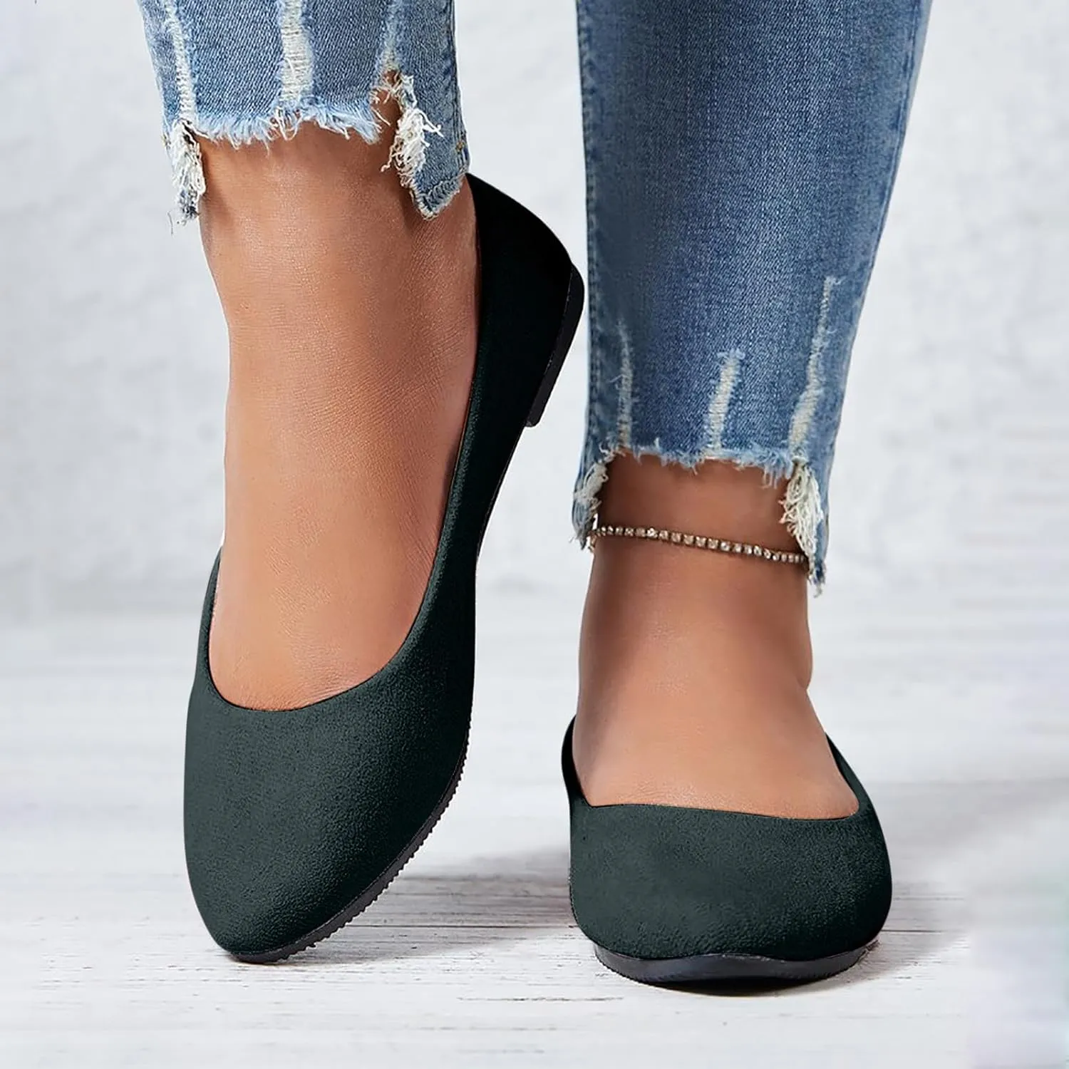 Women's Low Heel Pointed Toe Flat Shoes Comfortable Flat Shoes Casual Soft One Foot Stirrup Elegant Suede Flat Shoes