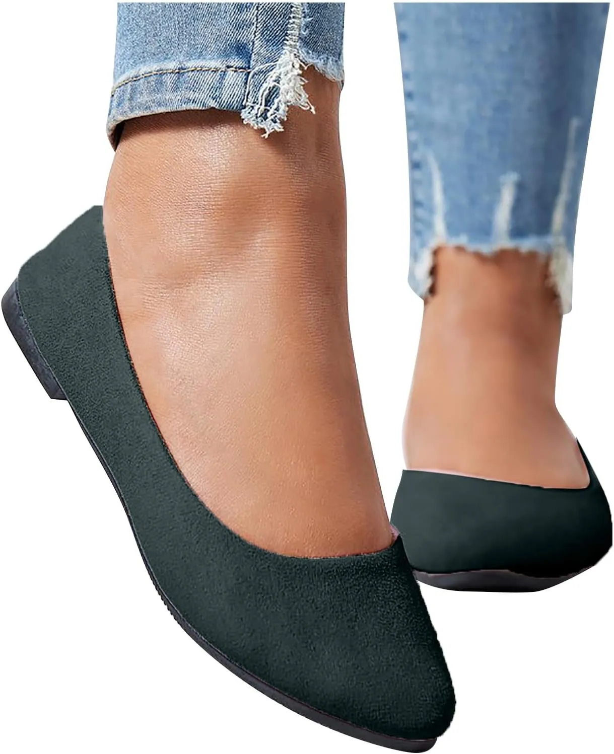 Women's Low Heel Pointed Toe Flat Shoes Comfortable Flat Shoes Casual Soft One Foot Stirrup Elegant Suede Flat Shoes