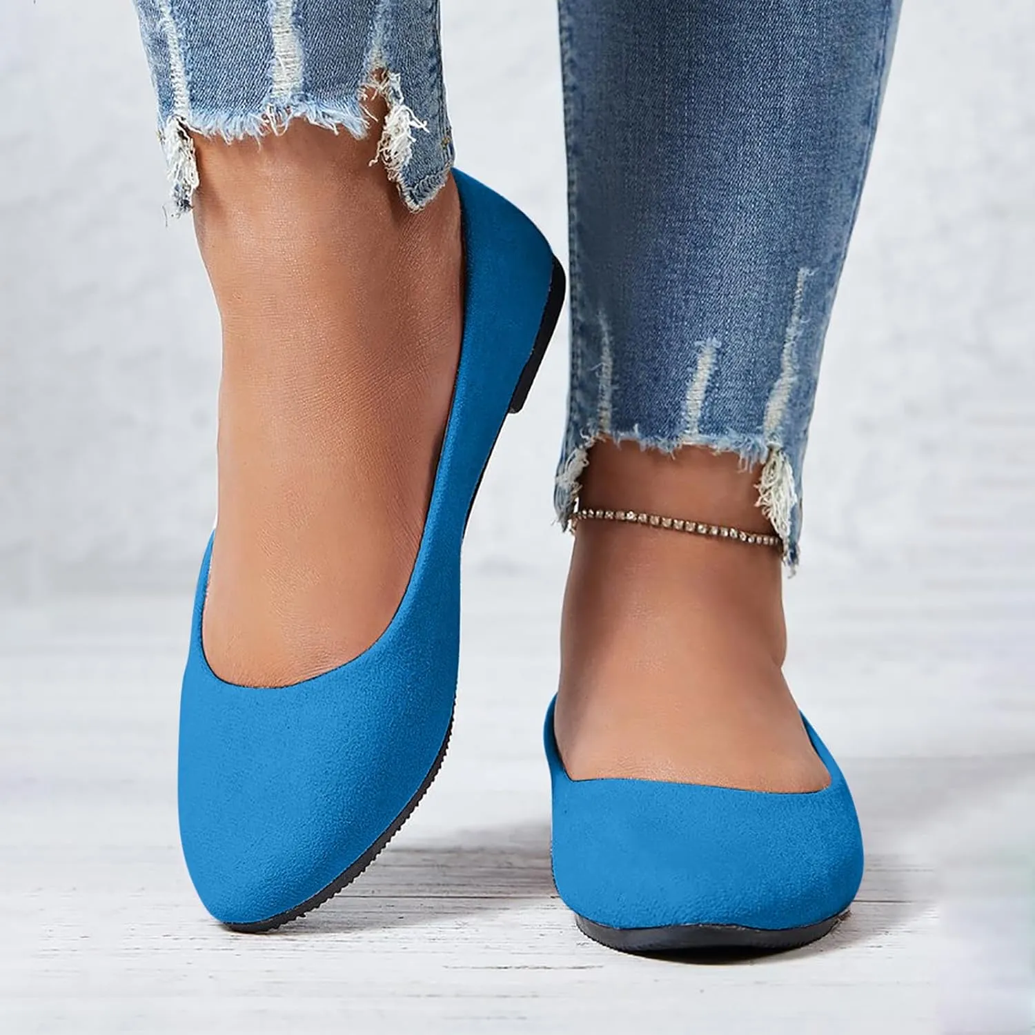 Women's Low Heel Pointed Toe Flat Shoes Comfortable Flat Shoes Casual Soft One Foot Stirrup Elegant Suede Flat Shoes
