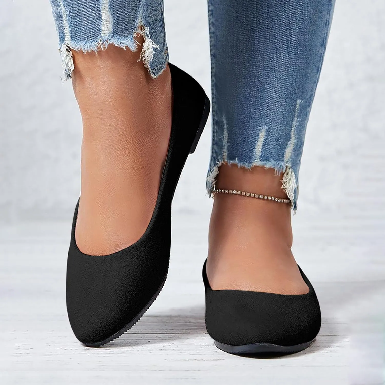 Women's Low Heel Pointed Toe Flat Shoes Comfortable Flat Shoes Casual Soft One Foot Stirrup Elegant Suede Flat Shoes