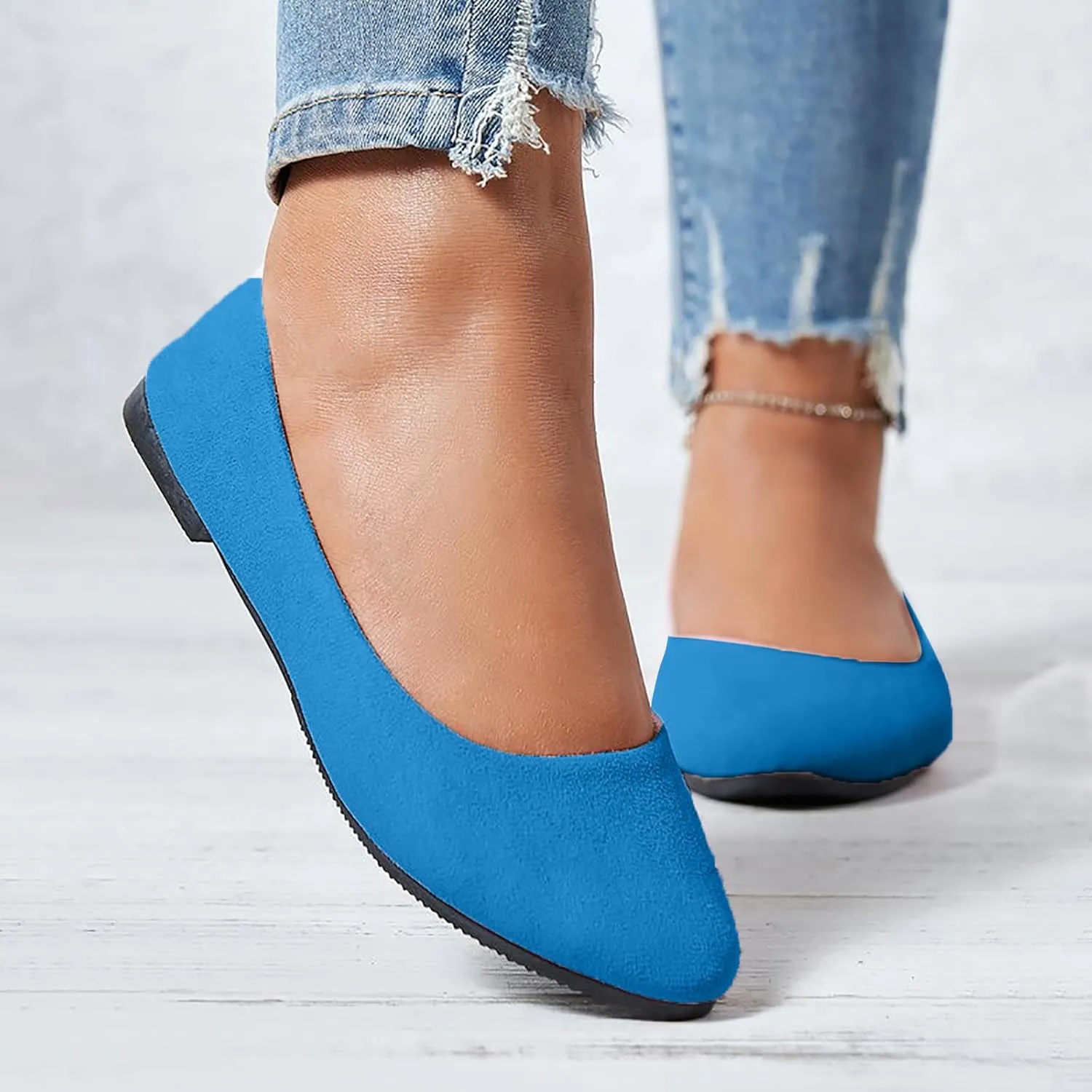 Women's Low Heel Pointed Toe Flat Shoes Comfortable Flat Shoes Casual Soft One Foot Stirrup Elegant Suede Flat Shoes