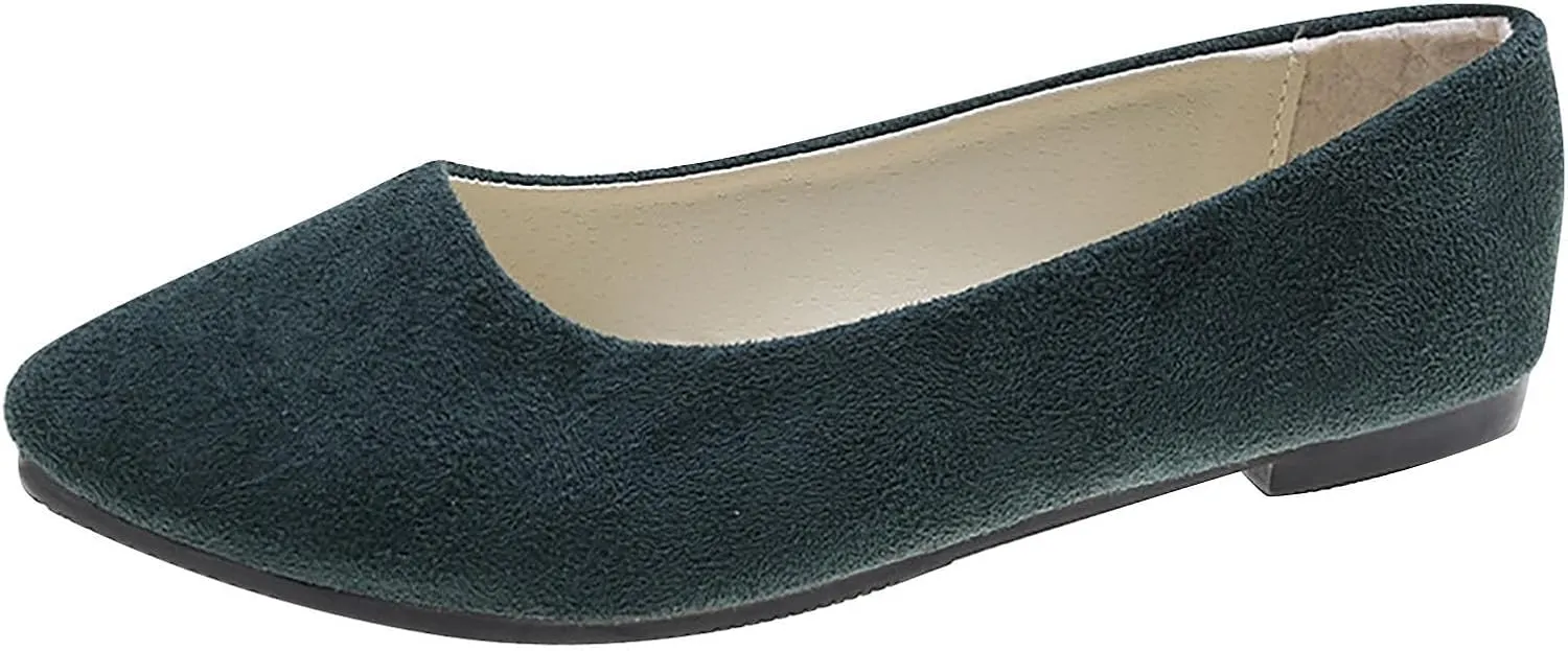 Women's Low Heel Pointed Toe Flat Shoes Comfortable Flat Shoes Casual Soft One Foot Stirrup Elegant Suede Flat Shoes