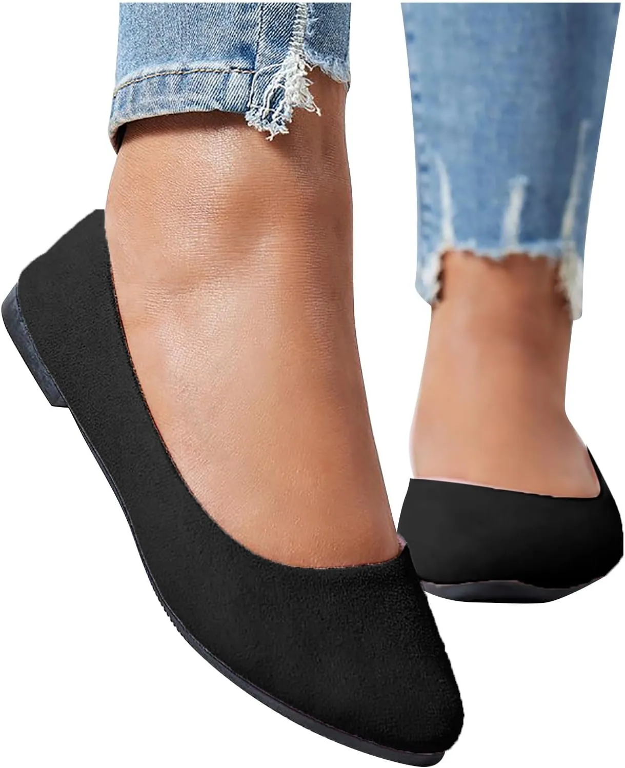 Women's Low Heel Pointed Toe Flat Shoes Comfortable Flat Shoes Casual Soft One Foot Stirrup Elegant Suede Flat Shoes