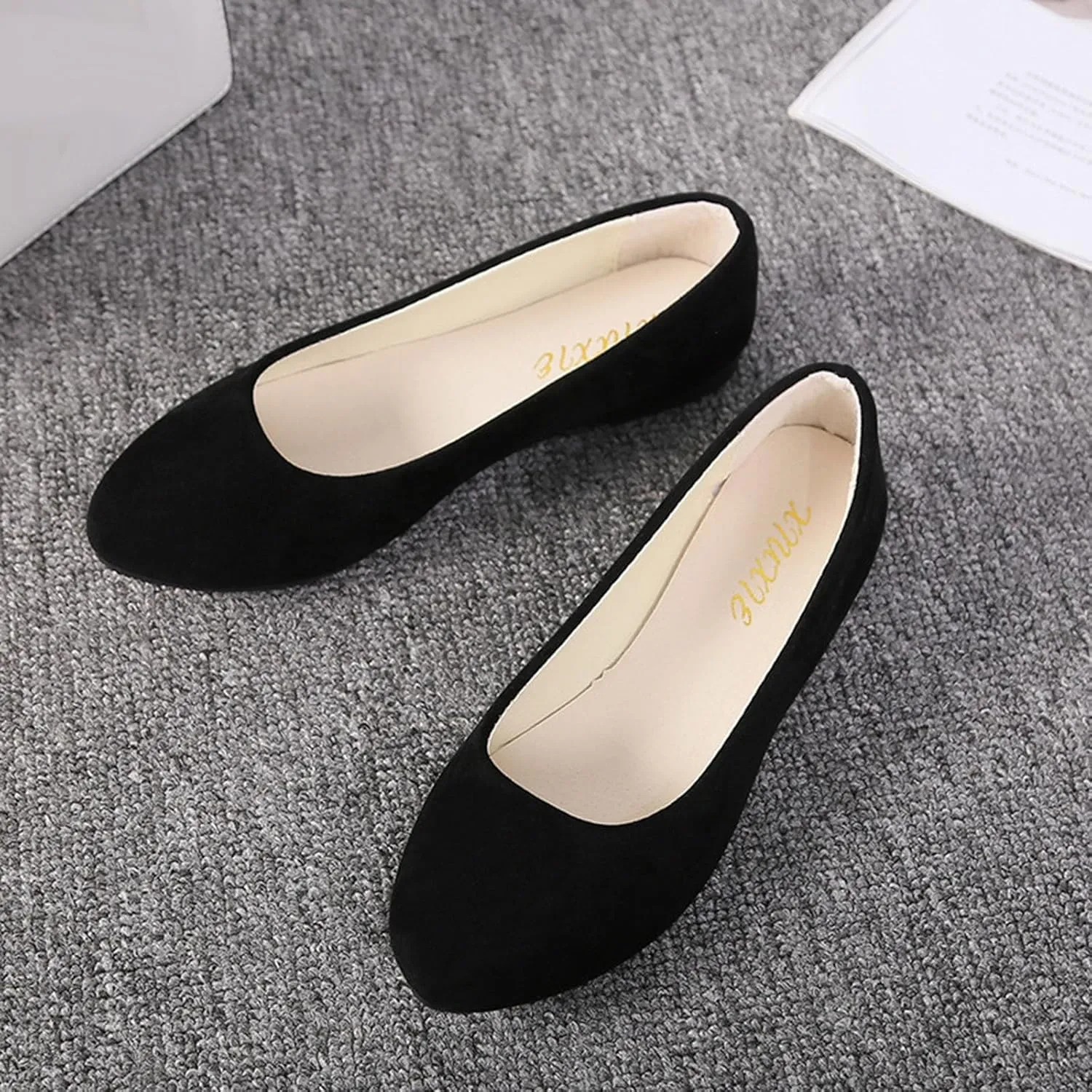 Women's Low Heel Pointed Toe Flat Shoes Comfortable Flat Shoes Casual Soft One Foot Stirrup Elegant Suede Flat Shoes