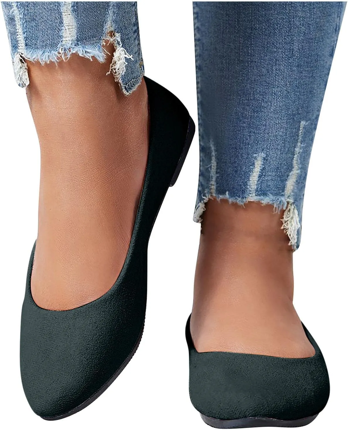 Women's Low Heel Pointed Toe Flat Shoes Comfortable Flat Shoes Casual Soft One Foot Stirrup Elegant Suede Flat Shoes