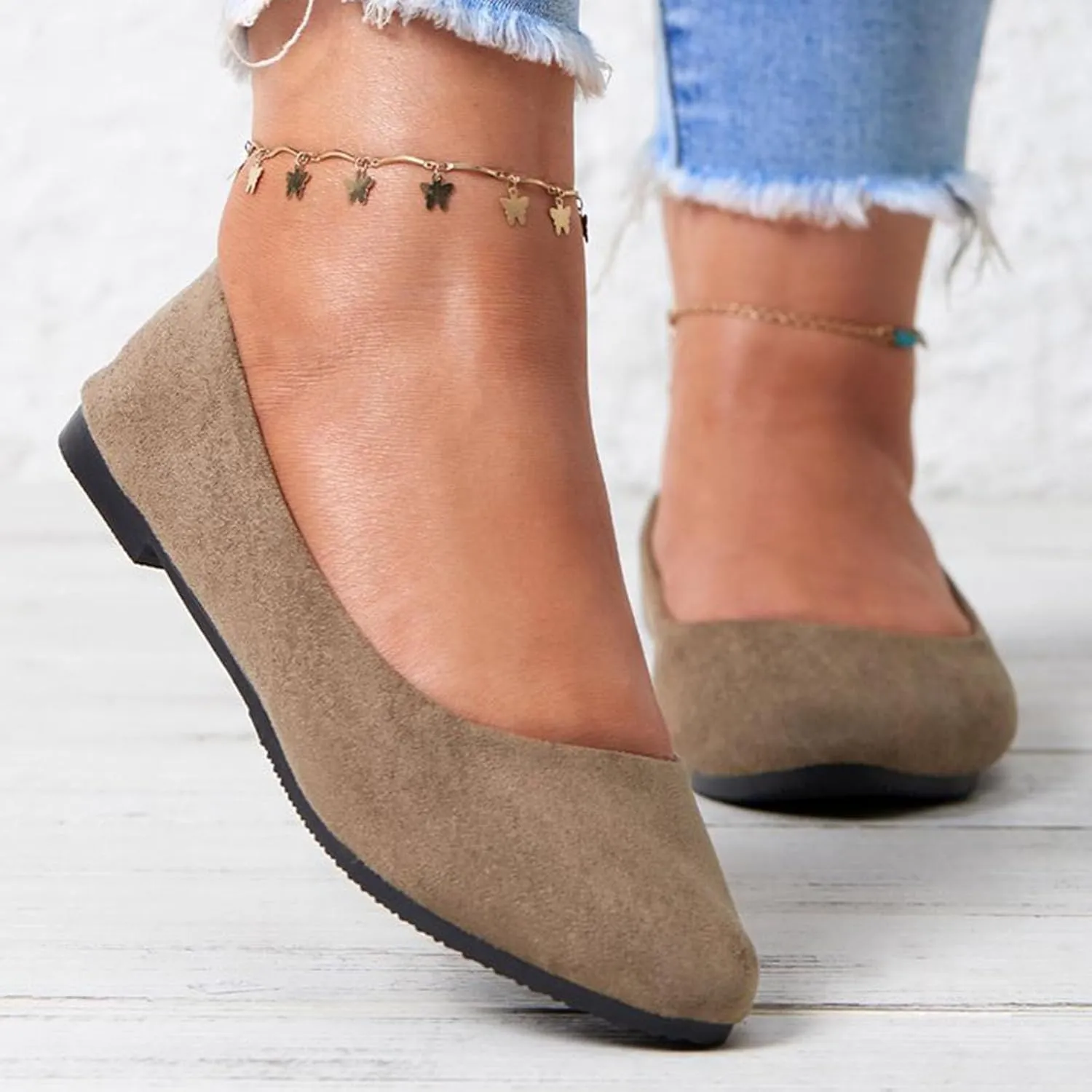 Women's Low Heel Pointed Toe Flat Shoes Comfortable Flat Shoes Casual Soft One Foot Stirrup Elegant Suede Flat Shoes