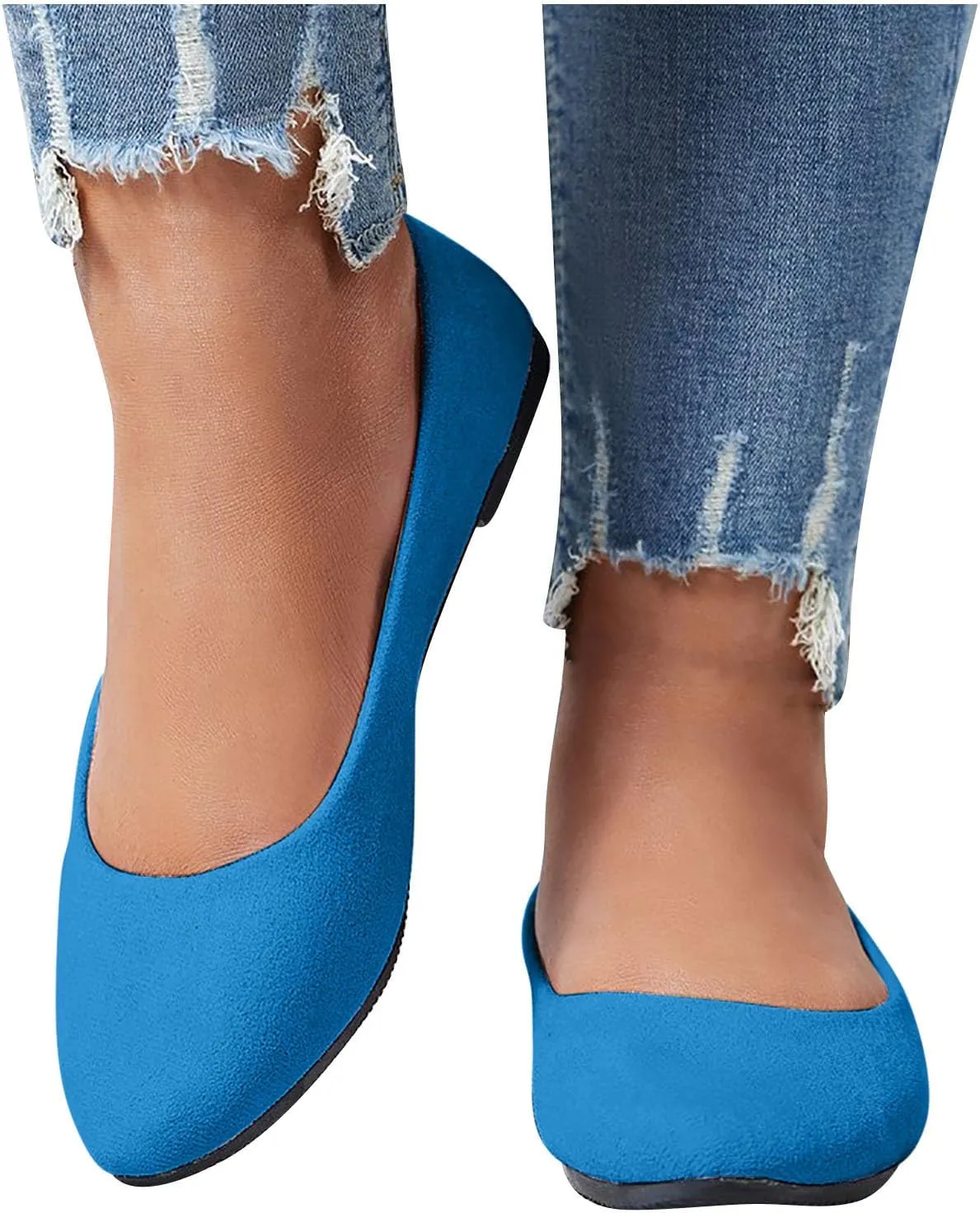 Women's Low Heel Pointed Toe Flat Shoes Comfortable Flat Shoes Casual Soft One Foot Stirrup Elegant Suede Flat Shoes