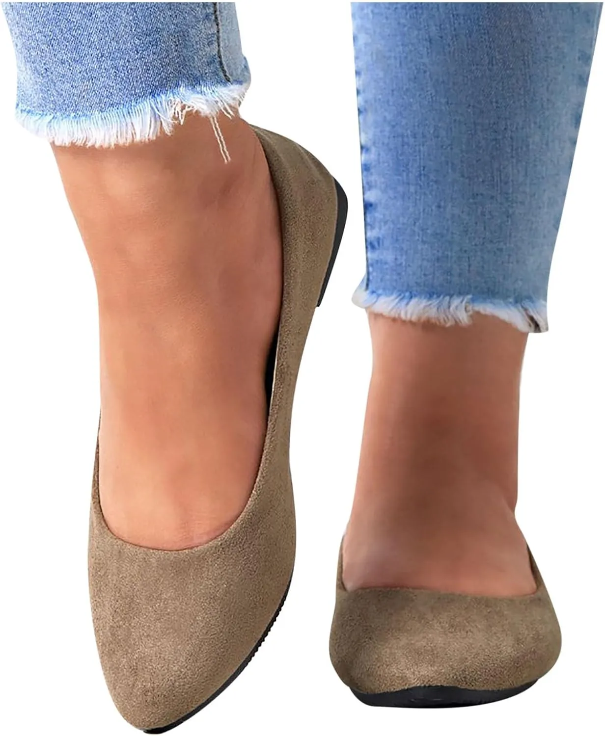 Women's Low Heel Pointed Toe Flat Shoes Comfortable Flat Shoes Casual Soft One Foot Stirrup Elegant Suede Flat Shoes